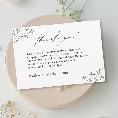 Black and White Simple Script Sympathy Funeral   Thank You Card