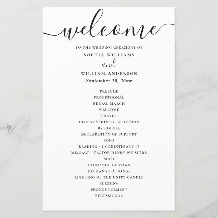 Black and white simple script wedding program | Zazzle