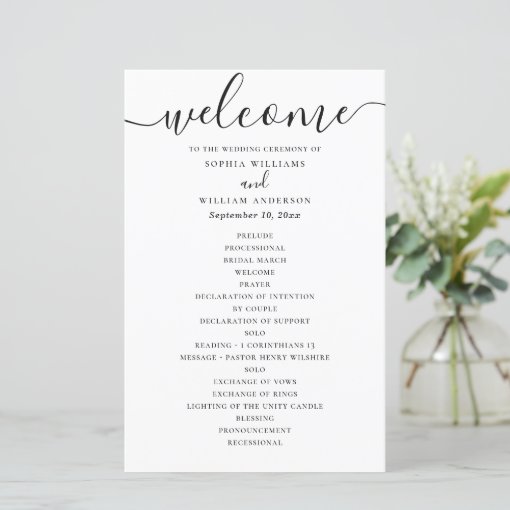 Black and white simple script wedding program | Zazzle