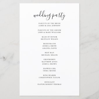 Black and white simple script wedding program | Zazzle