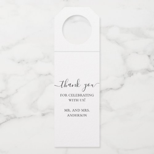 Black and white simple script wedding thank you bottle hanger tag
