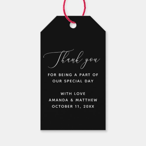 Black and white simple script wedding thank you gi gift tags