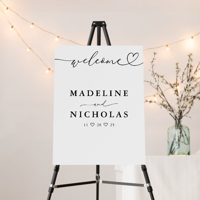 Black And White Simple Script Wedding Welcome Foam Board (In Situ (Stand))