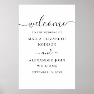 Black and white simple script wedding welcome poster