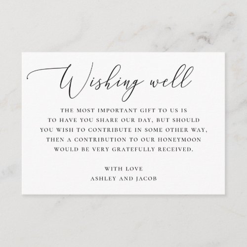 Black and white simple script wedding wishing well enclosure card