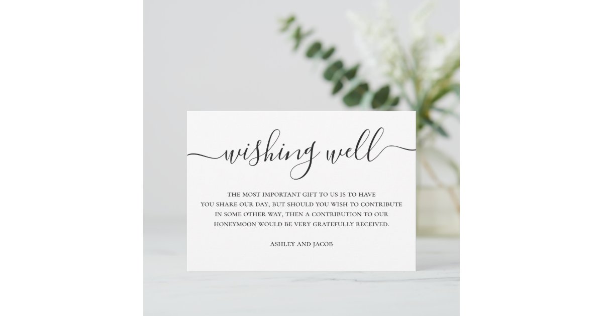 Black and white simple script wedding wishing well enclosure card | Zazzle