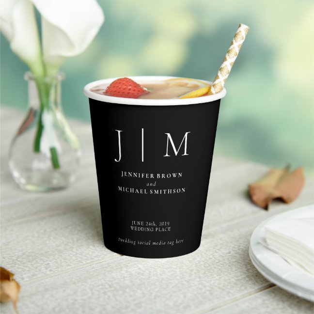 Black and White Simple Serious Formal Wedding Paper Cups