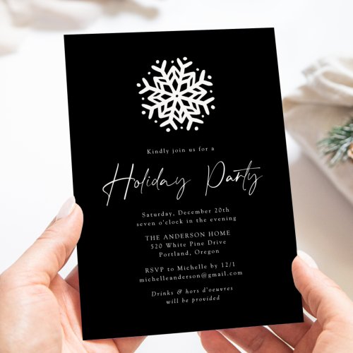 Black and White Simple Snowflake Holiday Party Invitation