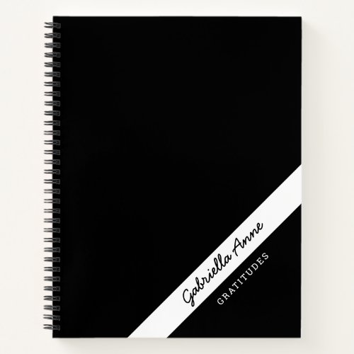 Black and White Simple Stripe Personalized Name Notebook