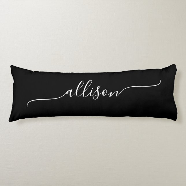 Black and White Simple Swash Signature Name Body Pillow (Front)