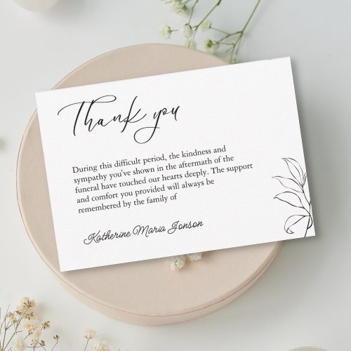Black and White Simple Sympathy After Funeral   Thank You Card