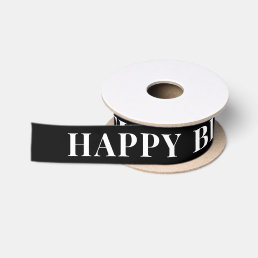 Black and White Simple Text Happy Birthday Satin Ribbon