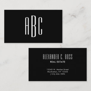 Black and White Simple Three Letter Monogram Business Card