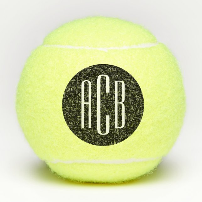 Black and White Simple Three Letter Monogram Tennis Balls (Front)