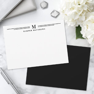 Black And White Simple Two Border Minimalist Note Card