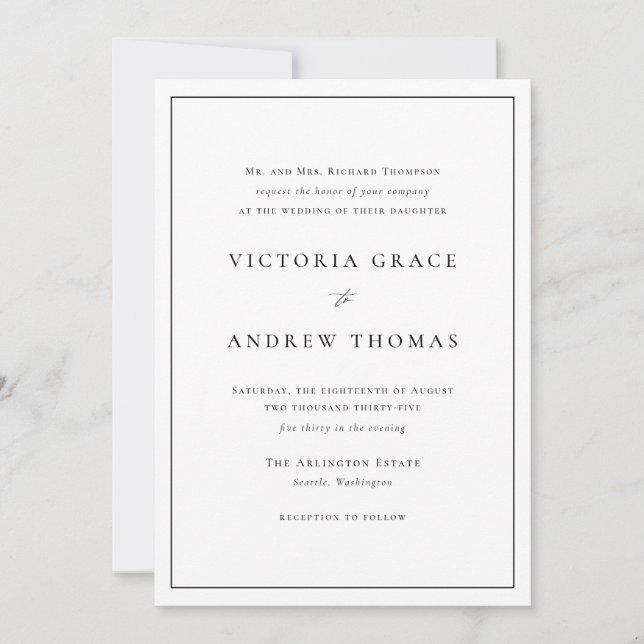 Black and White Simple Typography Formal Wedding Invitation (Front)