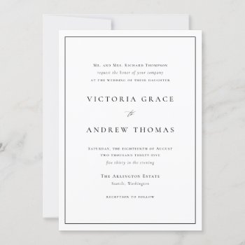Black And White Simple Typography Formal Wedding Invitation by misstallulah at Zazzle