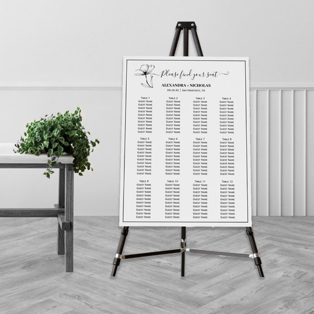 Black and White Simple Wedding Seating Chart Sign (Creator Uploaded)