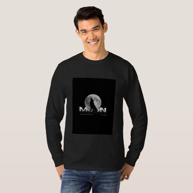 Black and White simple Wolf and Moon T- shirt (Front Full)