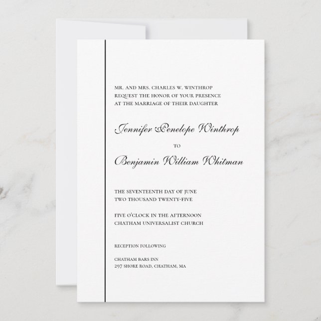 Black and White Simply Elegant Wedding Invitation (Front)