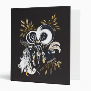 Black and white Singing Goats ink illustration 3 Ring Binder