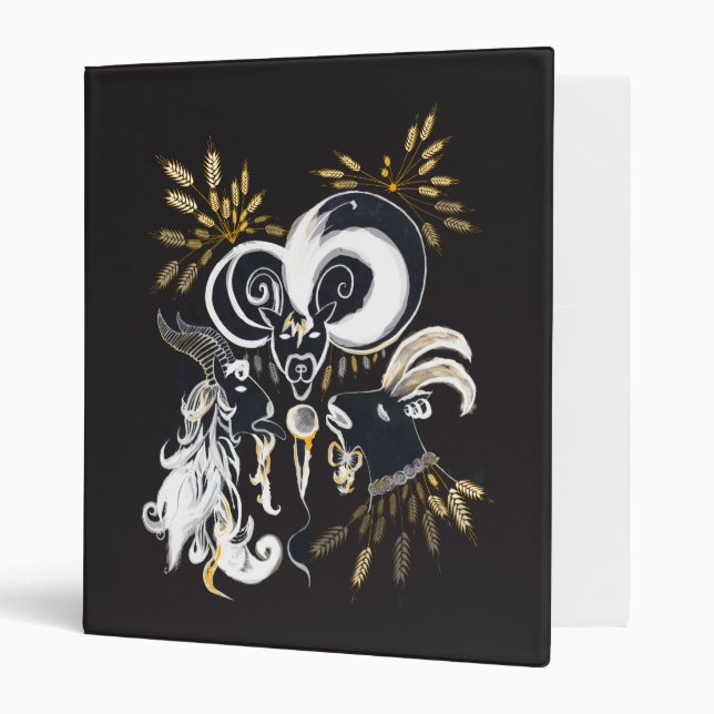 Black and white Singing Goats ink illustration 3 Ring Binder (Front/Inside)