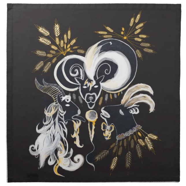 Black and white Singing Goats ink illustration Cloth Napkin (Front)