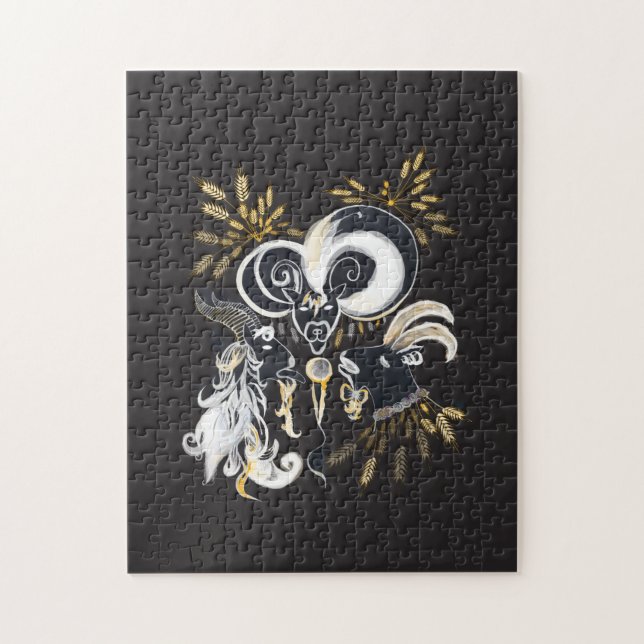 Black and white Singing Goats ink illustration Jigsaw Puzzle (Vertical)