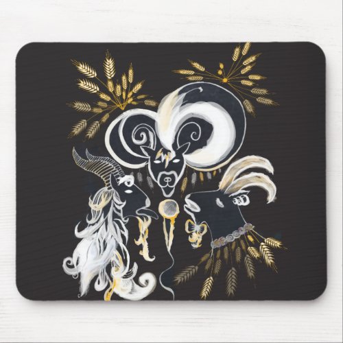 Black and white Singing Goats ink illustration Mouse Pad