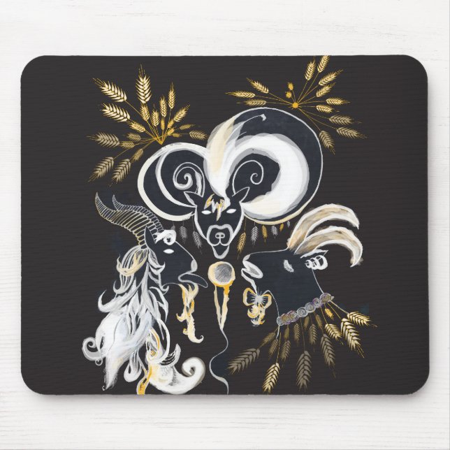 Black and white Singing Goats ink illustration Mouse Pad (Front)
