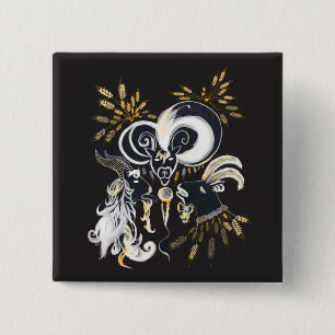 Black and white Singing Goats ink illustration Pinback Button