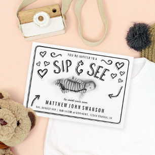 Black and White Sip and See Photo Invitation