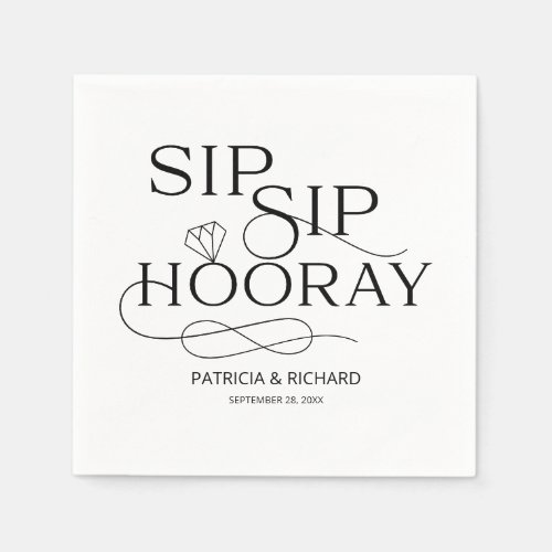 Black And White Sip Sip Hooray Engagement Party Napkins