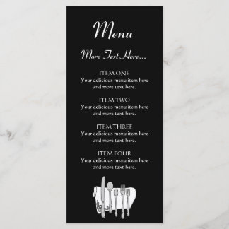 Black and White Siverware Design Menu 4x9 inch