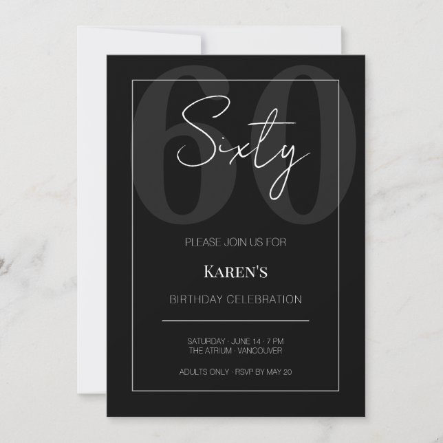 Black and White Sixty 60th Birthday Celebration  Invitation (Front)