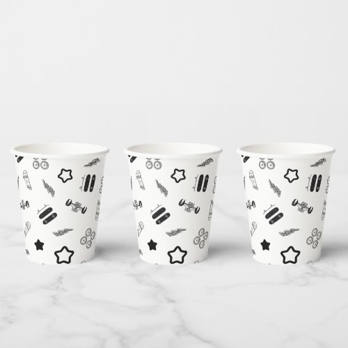 Black and White Skateboard Party Paper Cups 8oz