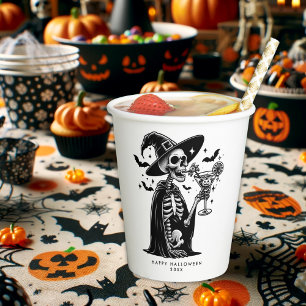 Black and White Skeleton Halloween Party Paper Cups