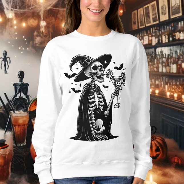 Black and White Skeleton Halloween Party Sweatshirt (Black and White Skeleton Halloween Cocktail Party Sweatshirt)