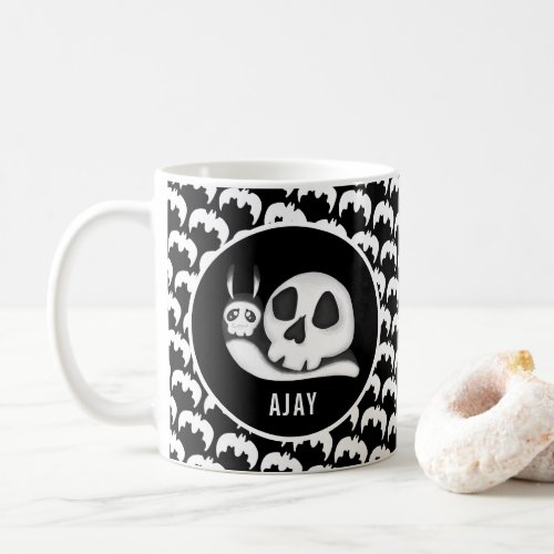 Black and White Skeleton Snail Bat Mug