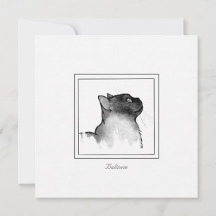 Black and White Sketch of a Balinese Cat Note Card