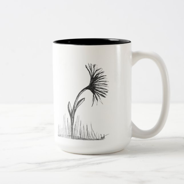 Black and White Sketch of Flower on coffee mug (Right)