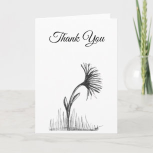 Black and White Sketch of Flower on Note Card