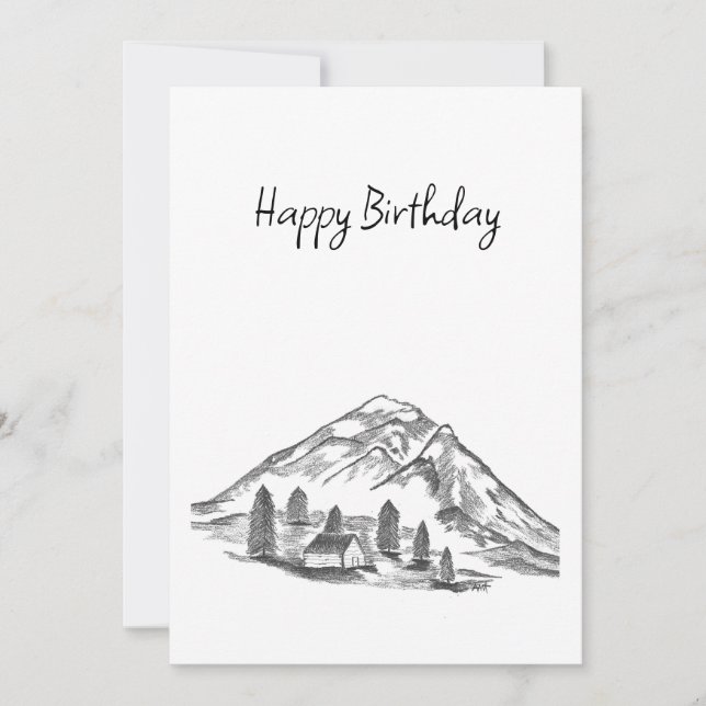 black and white sketch of Mountains Holiday Card (Front)