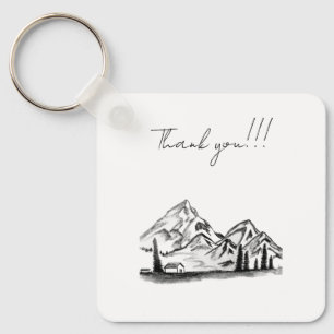 black and white sketch of Mountains Keychain