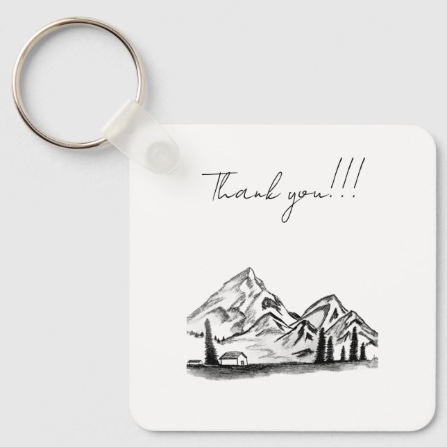 black and white sketch of Mountains Keychain (Front)