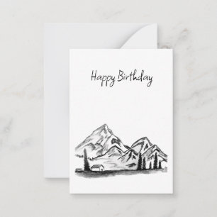 black and white sketch of Mountains Note Card