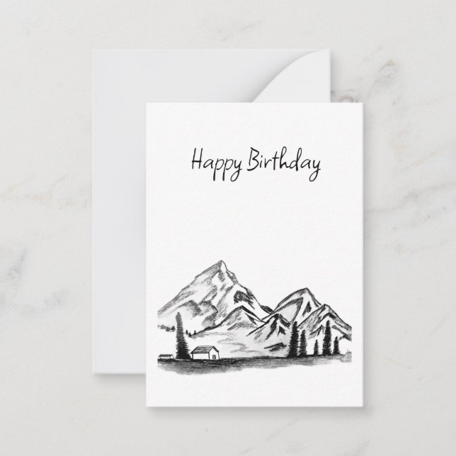 black and white sketch of Mountains Note Card (Front)
