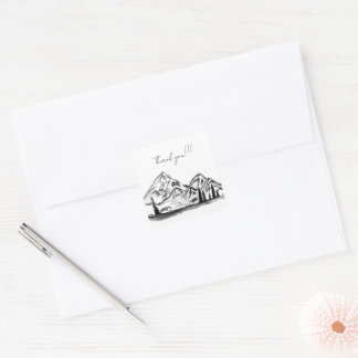 black and white sketch of Mountains Square Sticker
