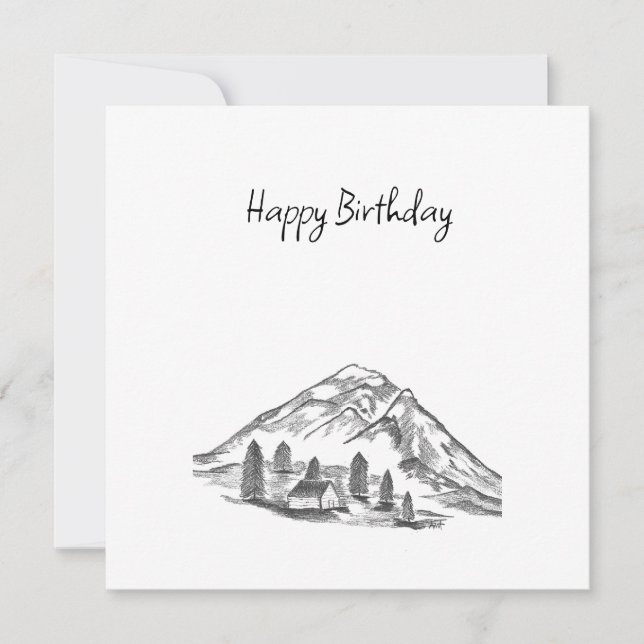 black and white sketch of Mountains Thank You Card (Front)