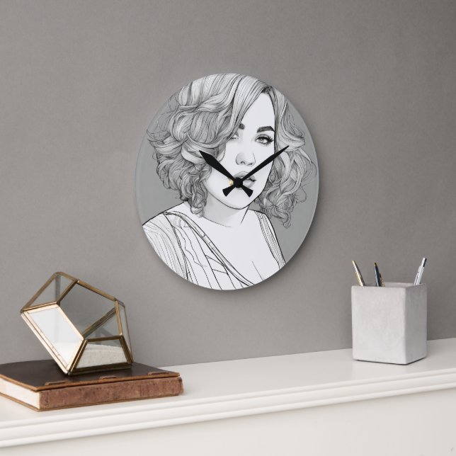 black and white sketch wall clock (Office)